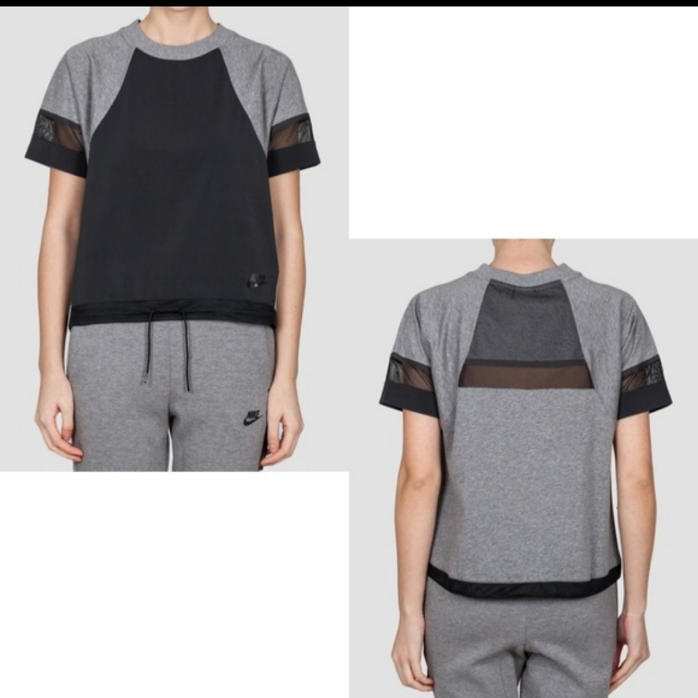 NIKE Bonded Sport Casual T-Shirt Tie Waist mesh